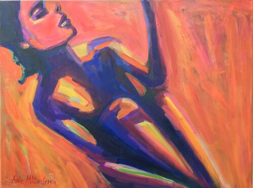 Feel Special - Bold Orange & Purple Female Figurative Art by Anna Miklashevich, Painting for Sale on Select