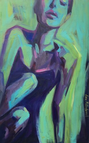 Enjoy It Fully — Vibrant Contemporary Woman Portrait by Anna Miklashevich, Painting for Sale on Select