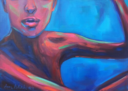 It’s So Easy to Enjoy - Colorful Contemporary Woman Portrait by Anna Miklashevich, Painting for Sale on Select