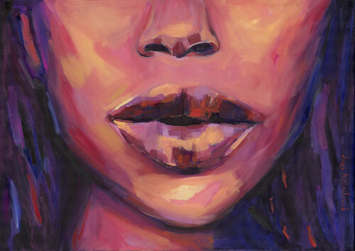 Illuminating - Contemporary African Female Close-Up Portrait by Anna Miklashevich, Painting for Sale on Select