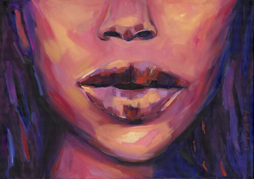 Illuminating - Contemporary African Female Close-Up Portrait by Anna Miklashevich, Painting for Sale on Select