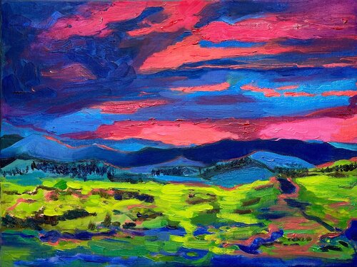Spring Landscape - Alpine Hills & Mountain View by Anna Miklashevich, Painting for Sale on Select