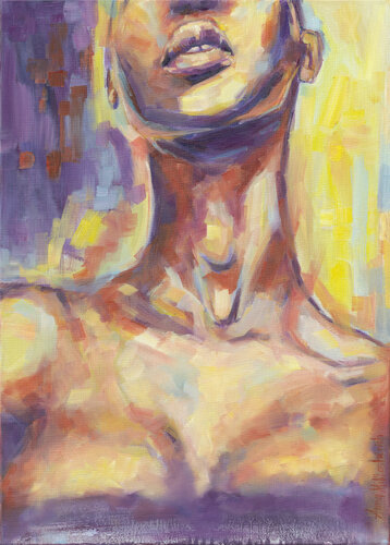 Colorful Nude - Black Woman Figurative Artwork in Yellow, Orange & Purple by Anna Miklashevich, Painting for Sale on Select