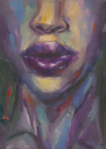 GLOSS - Black Woman's Bold Portrait in Purple by Anna Miklashevich, Painting for Sale on Select