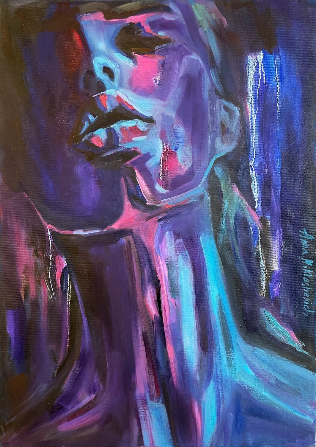 Uplifting - Electric Blue Portrait Painting Anna Miklashevich Original painting for sale