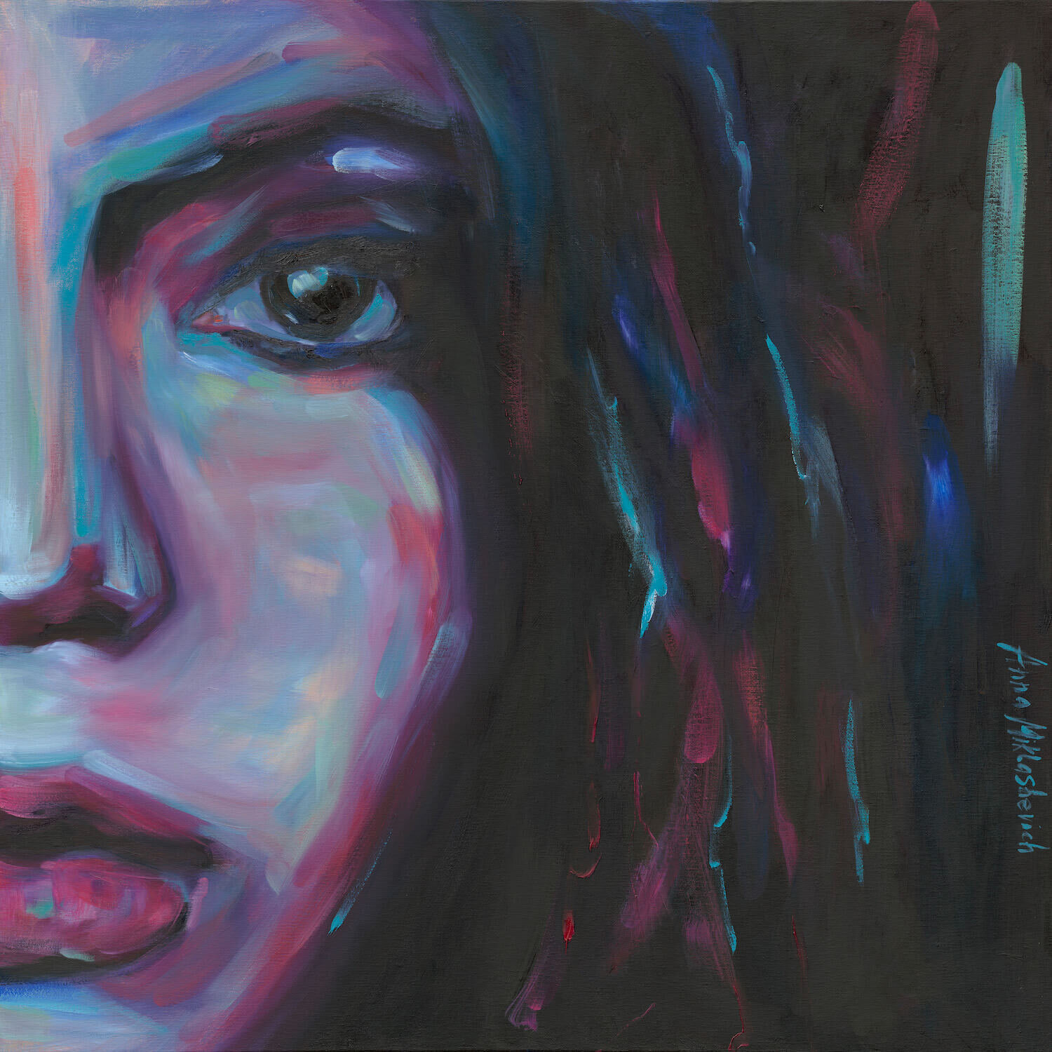 Resilience - Introspective Female Face Anna Miklashevich Original painting for sale