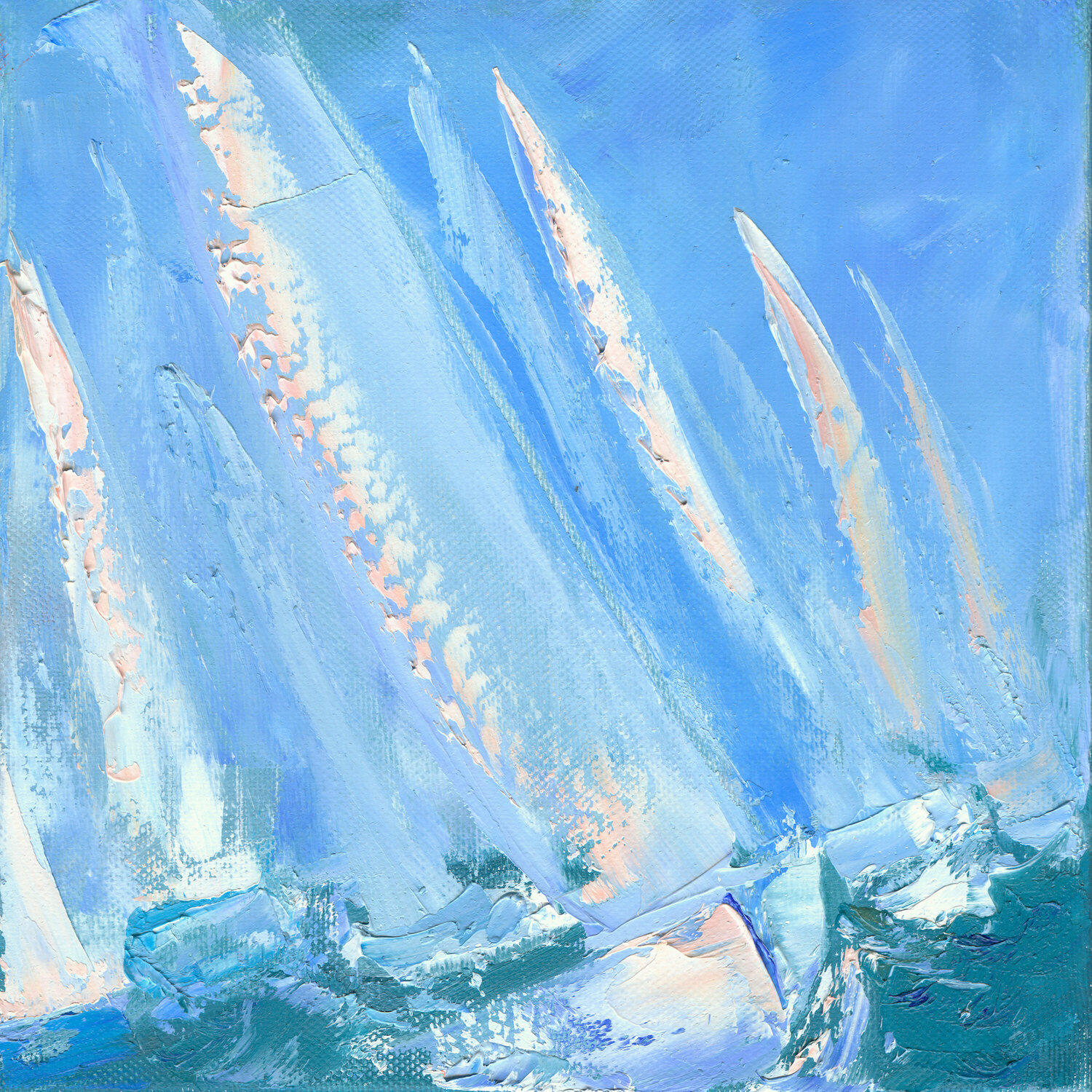 White Sails Regatta - Wind & Ocean Energy Anna Miklashevich Originalgemälde zu verkaufen