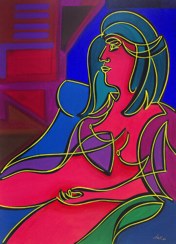 nú sobre poltrona azul by Dek, Painting for Sale on Select