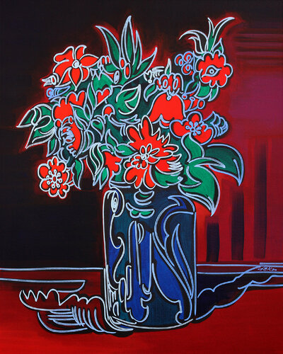 glass with red flowers by Dek, Painting for Sale on Select