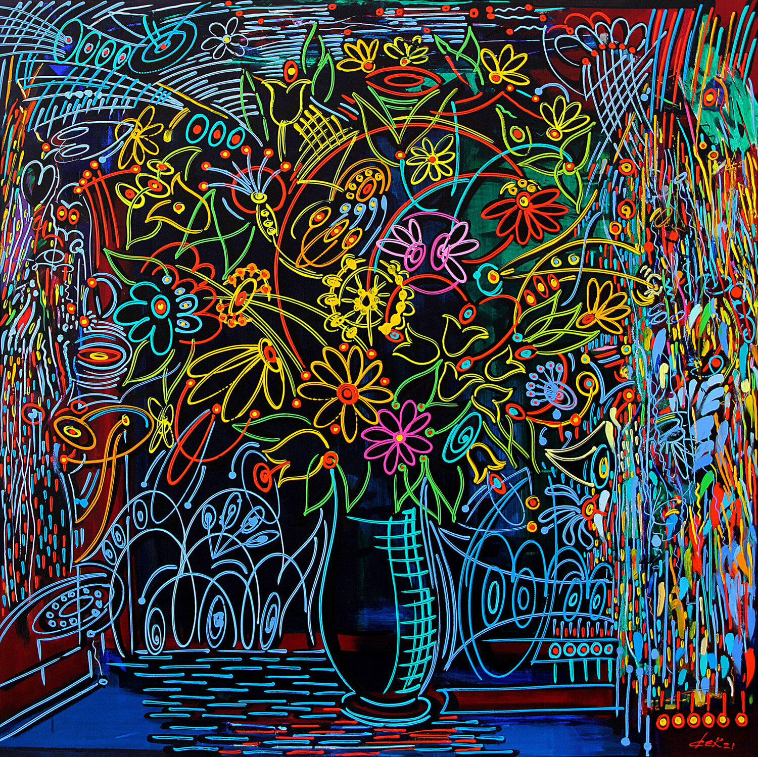 the big colored vase Dek Original painting for sale