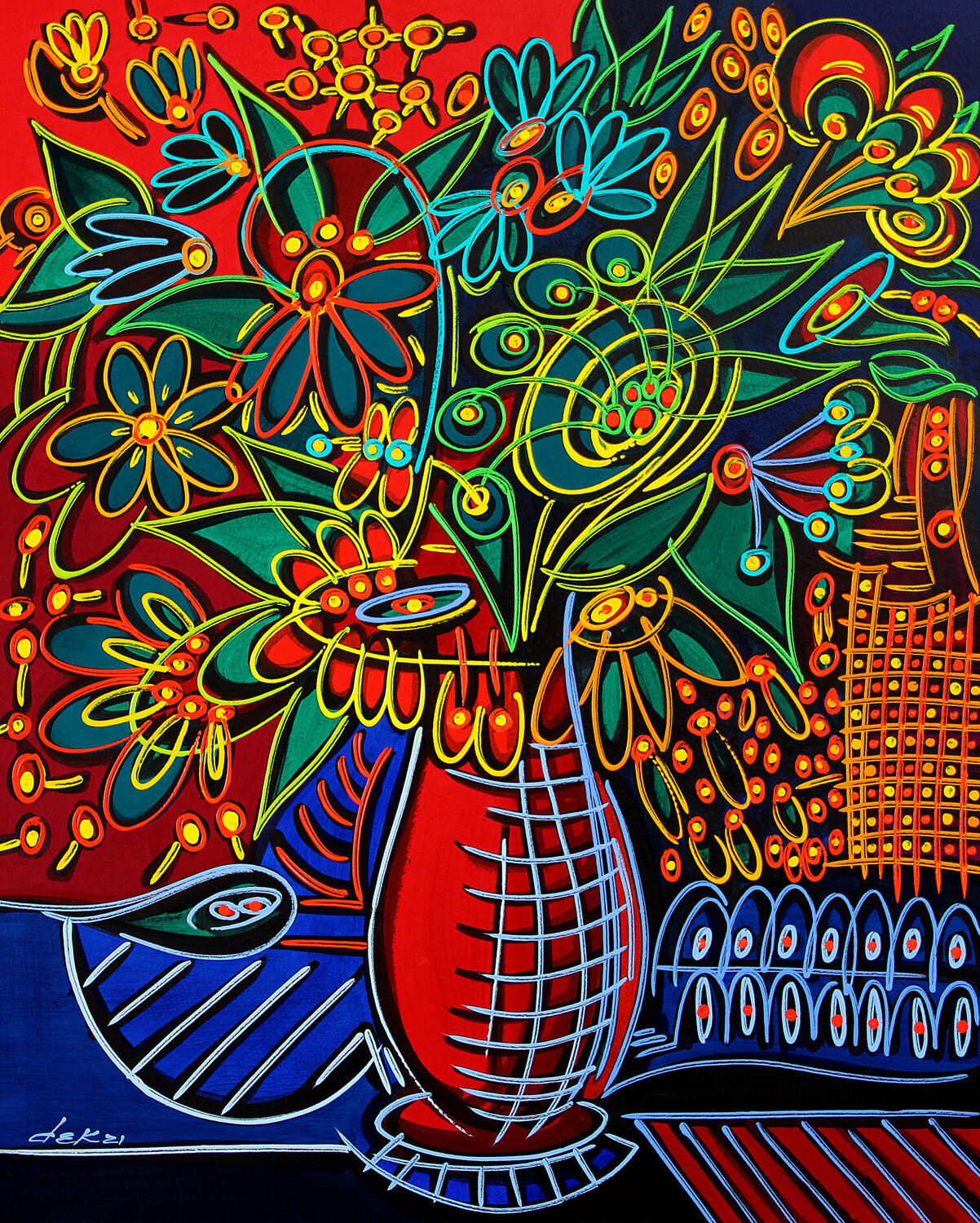 the red vase II Dek Original painting for sale