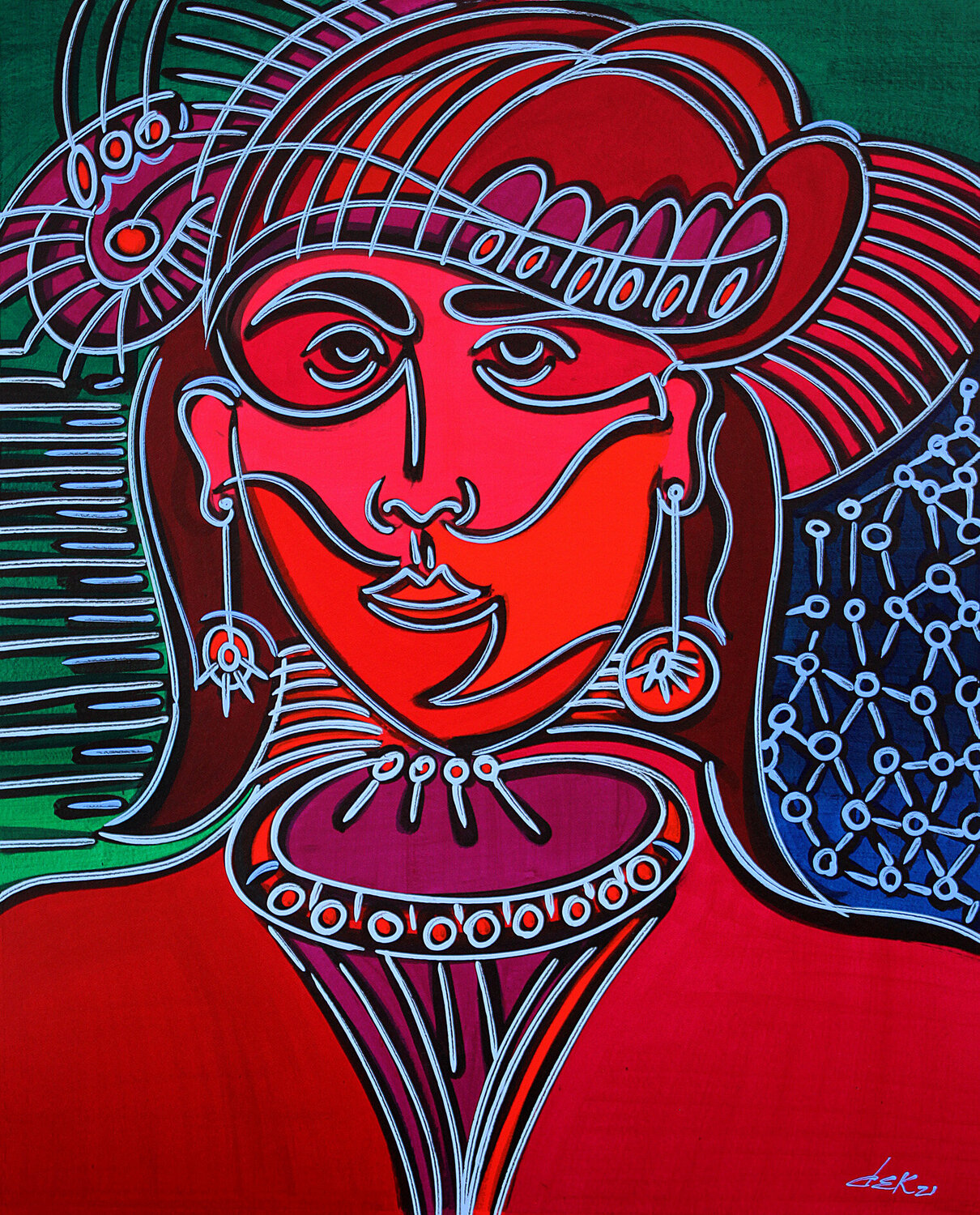 girl with red mask Dek Original painting for sale