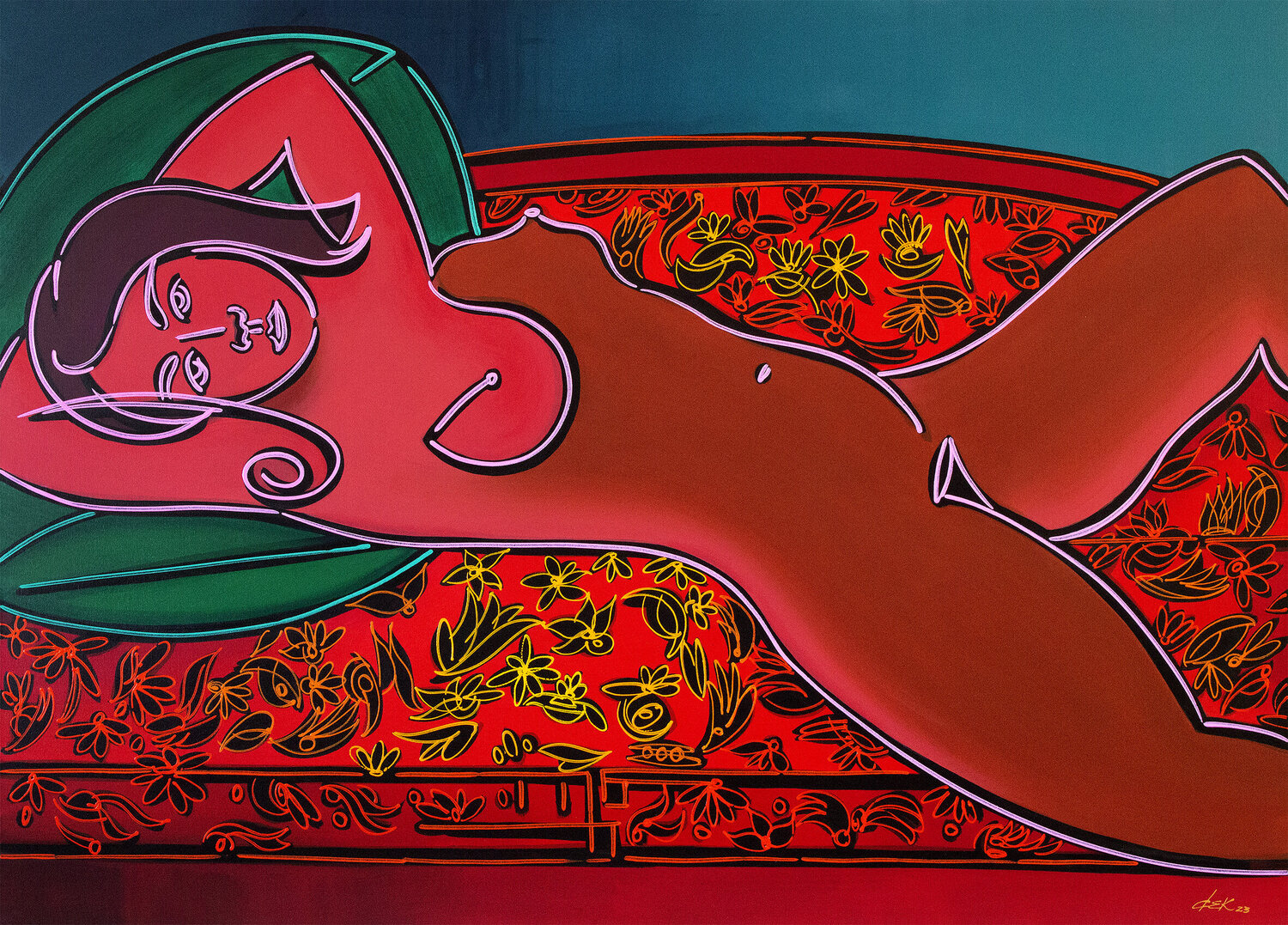 nú em sofá florido Dek Original painting for sale