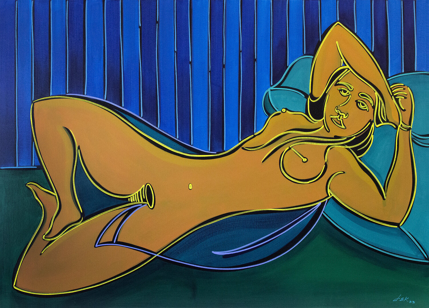 nú com cortina ao fundo Dek Original painting for sale