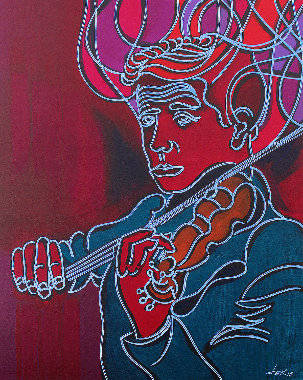 the blue violinist Dek Original painting for sale