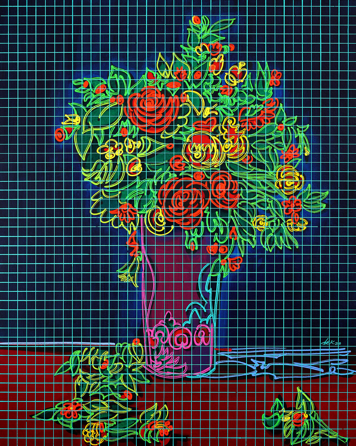 the pink vase Dek Original painting for sale