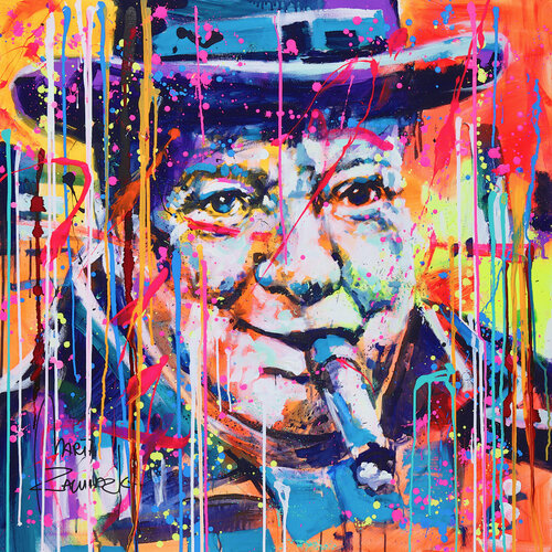 Winston Churchill with cigar by Marta Zawadzka, Painting for Sale on Select