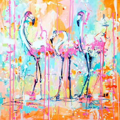 Flamingo mood by Marta Zawadzka, Painting for Sale on Select