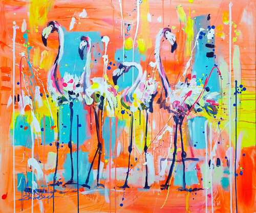 Flamingo mood by Marta Zawadzka, Painting for Sale on Select