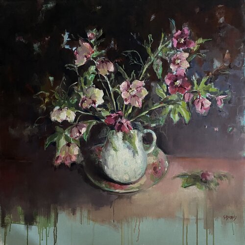 Bouquet d'hellébores suranné by Géraldine Morales, Painting for Sale on Select