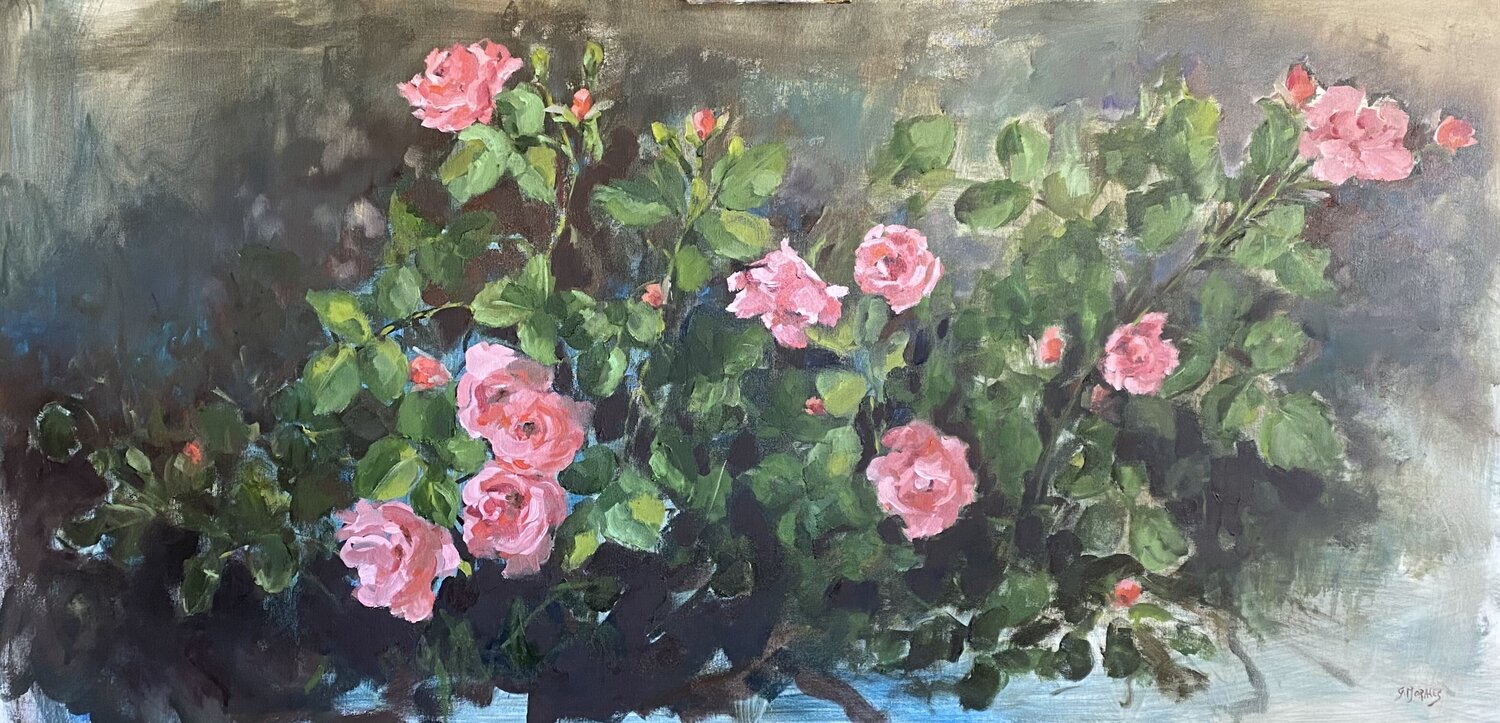 le rosier au fond du jardin Géraldine Morales Original painting for sale