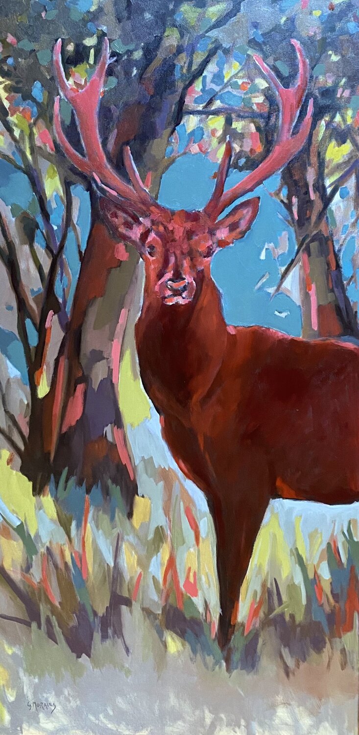Le cerf rouge Géraldine Morales Original painting for sale