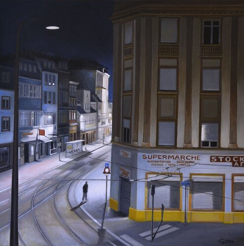 Faubourg National - 3 h du matin - (ou solitude nocturne) by Charles Unger, Painting for Sale on Select