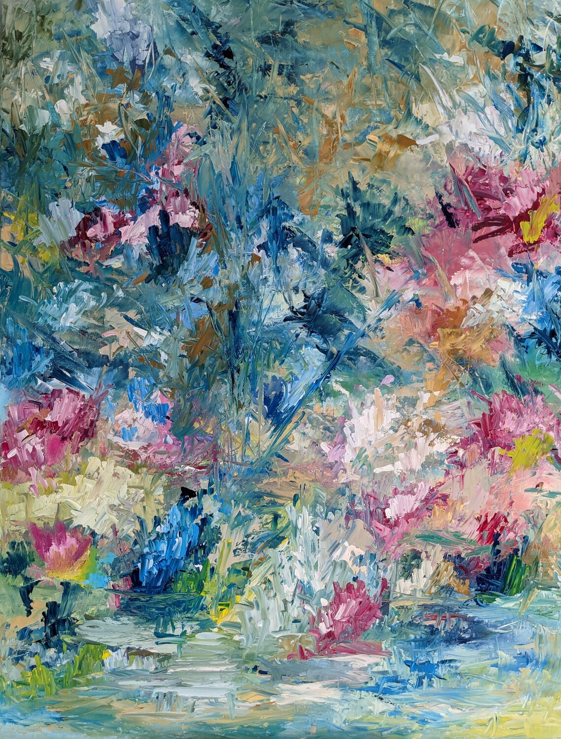 L'étang bleu Nicole Caron Original painting for sale