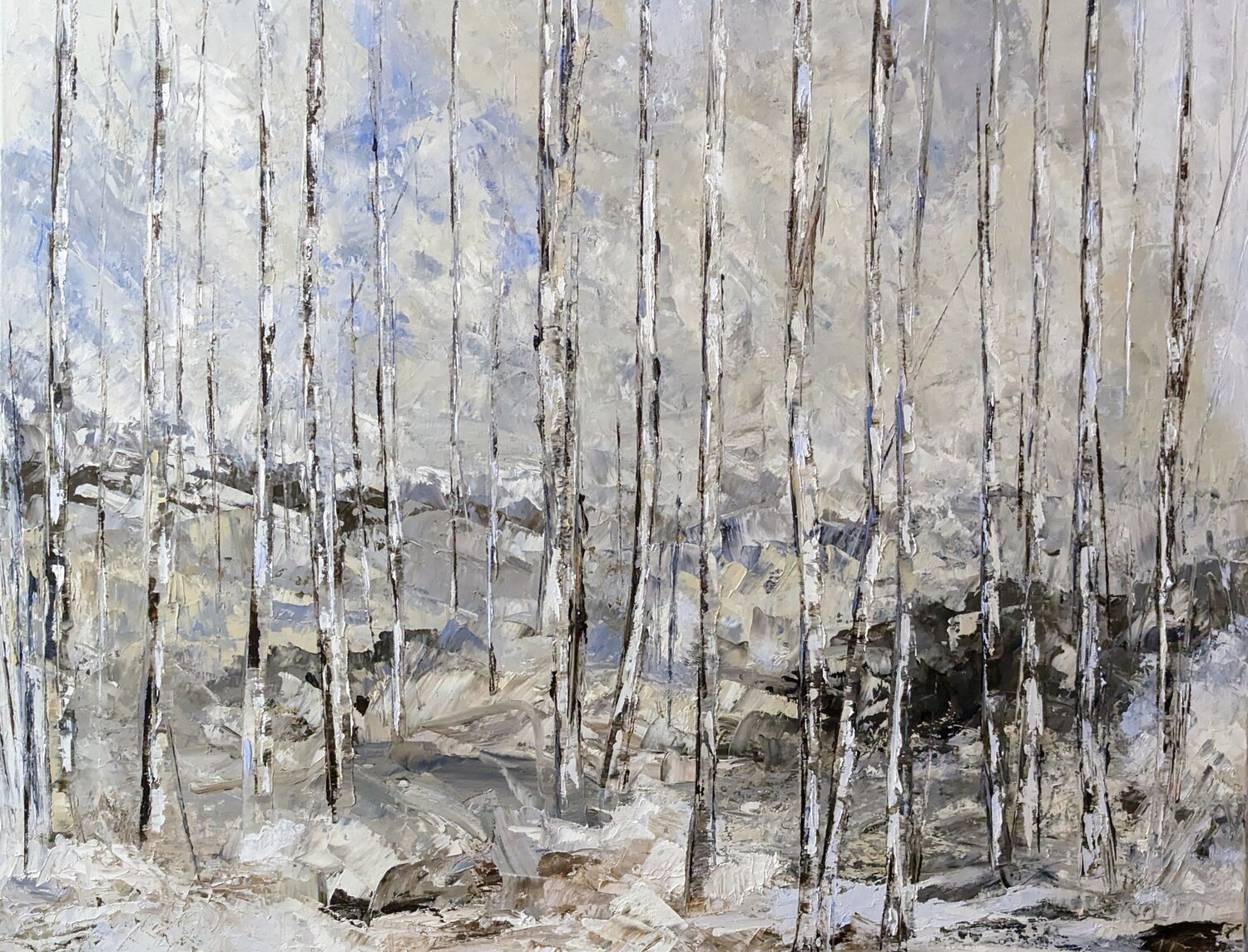 Icy birch Nicole Caron Original painting for sale