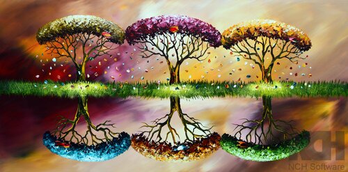 Reflection of trees by Gena, Painting for Sale on Select