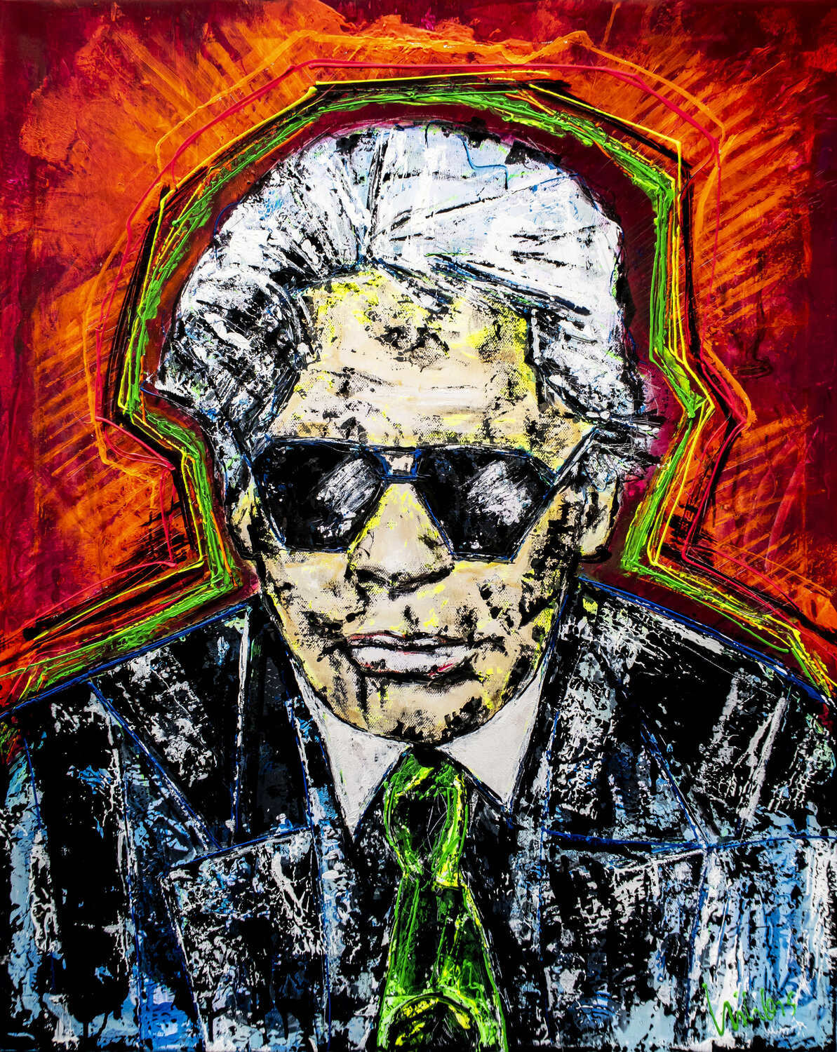 MODEPAPST #01 // Karl Lagerfeld Pop-Art-Portrait Sarah Jil Niklas Original painting for sale