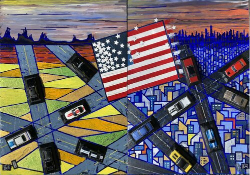 From East to West by muscle cars in the USA  ( Artoys) by Alain Granger (A.G.R.), Painting for Sale on Select