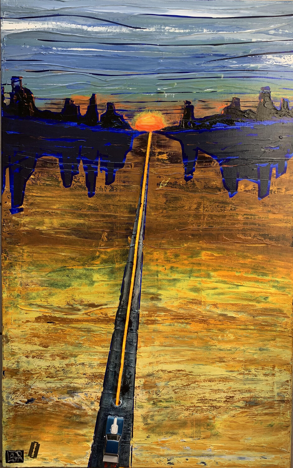 Alone in Pontiac GTO  ( Arlight /Artoys) Alain Granger (A.G.R.) Original painting for sale