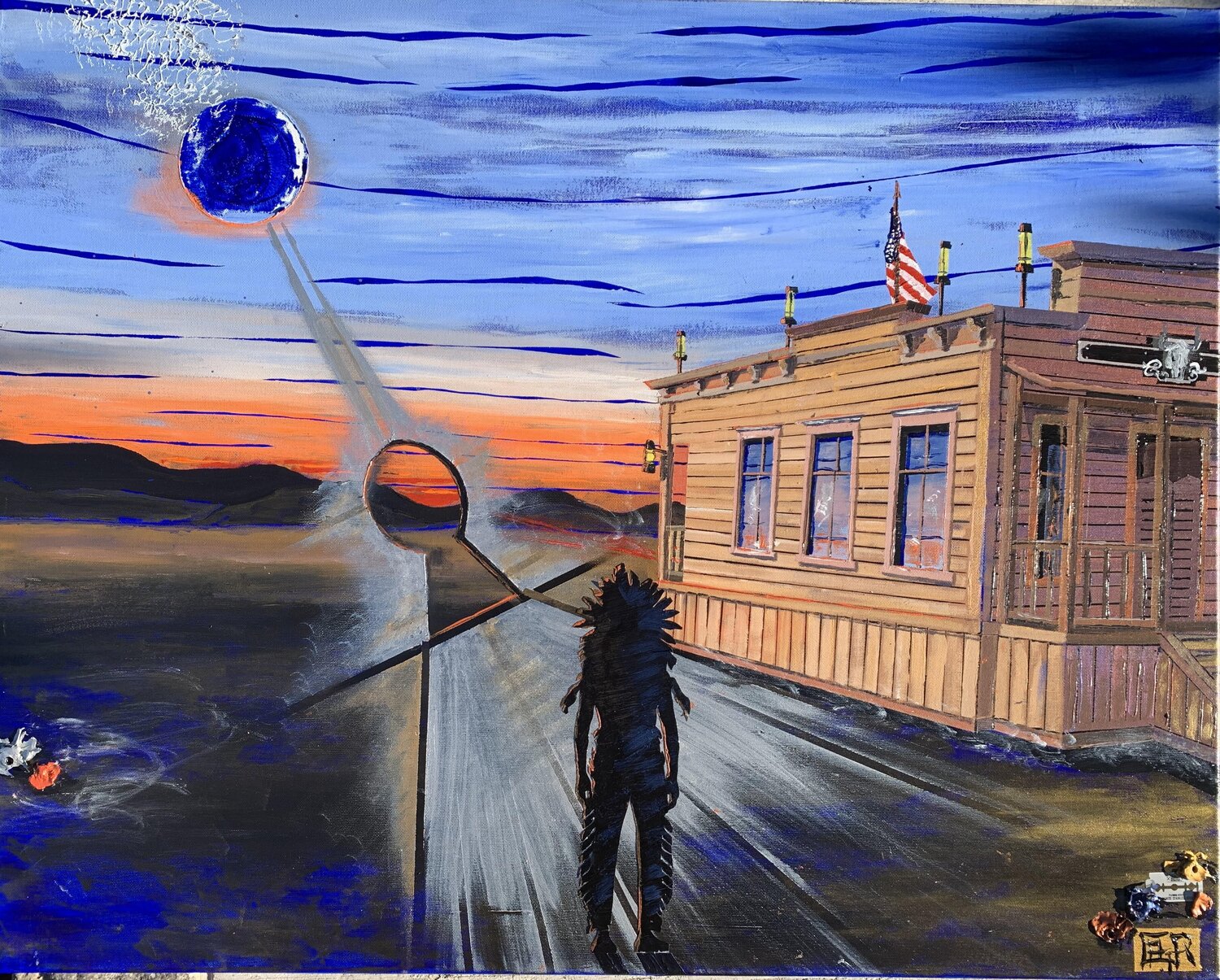 Crépuscule au Burning Man * Alain Granger (A.G.R.) Original painting for sale