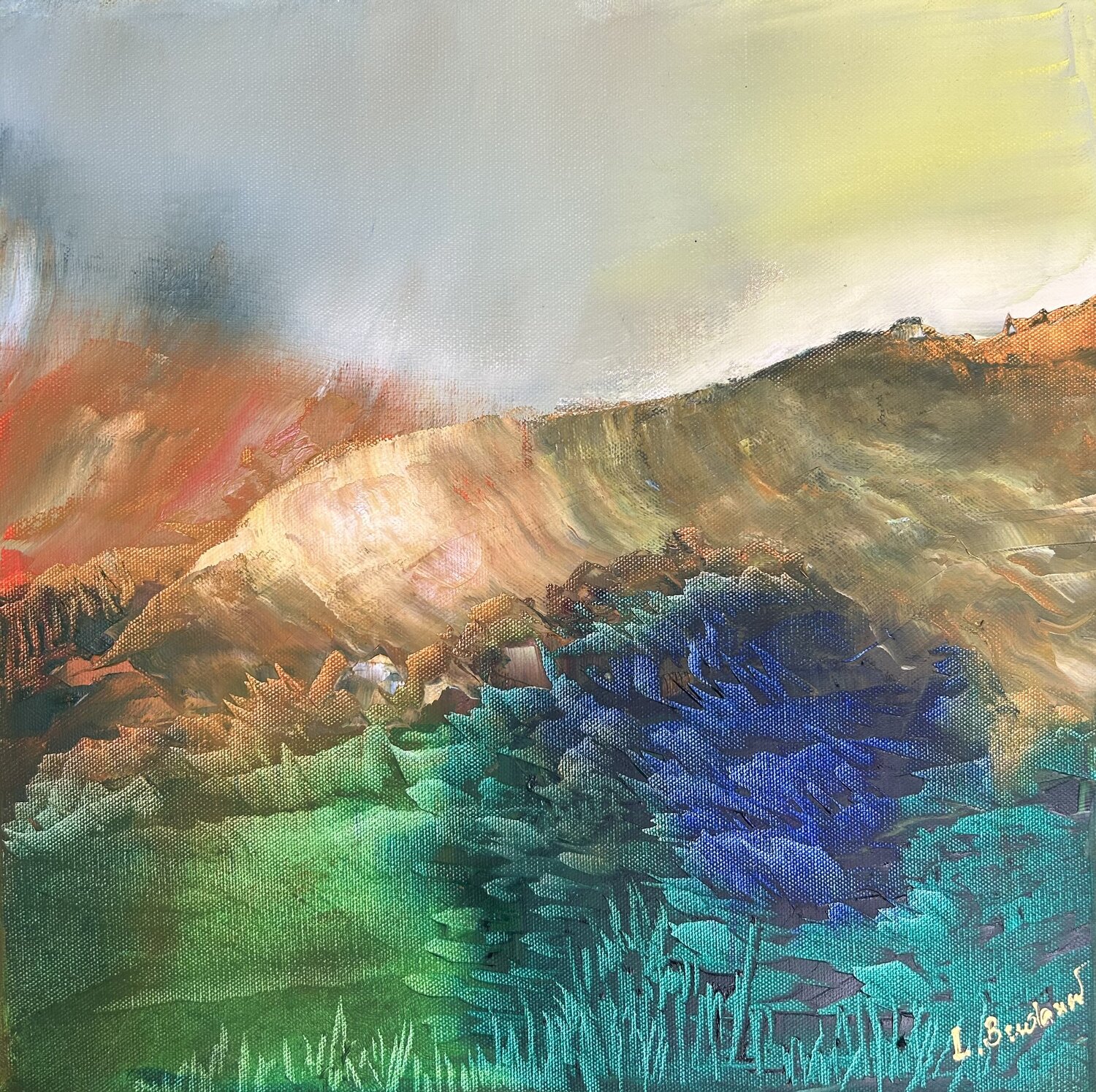 ORANGE MOUNT IN ICELAND Ludmila Budanov Original painting for sale