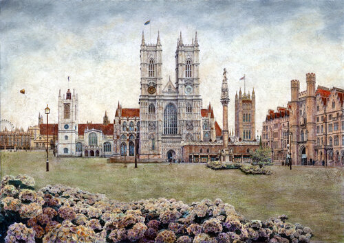 The Sanctuary's Meadow. Westminster Abbey. London by Carlos Arriaga, Painting for Sale on Select
