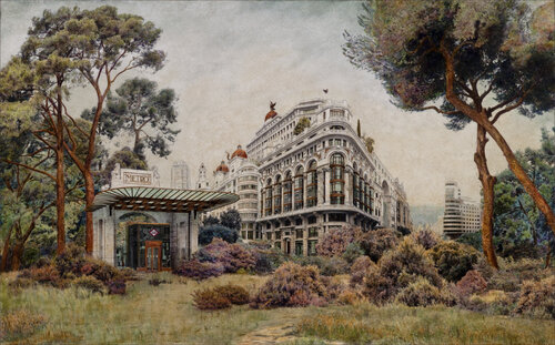 Gran Vía Plaza. Madrid by Carlos Arriaga, Painting for Sale on Select