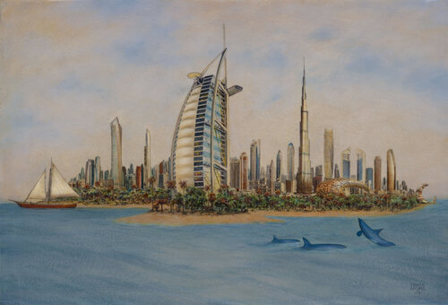 Dubai´s Oasis by Carlos Arriaga, Painting for Sale on Select