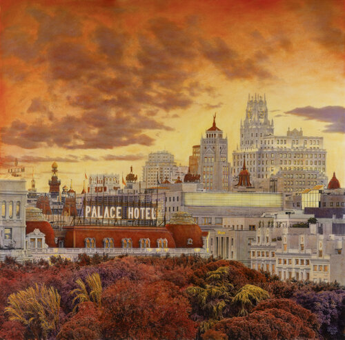 Palace Sunset in Orange by Carlos Arriaga, Painting for Sale on Select
