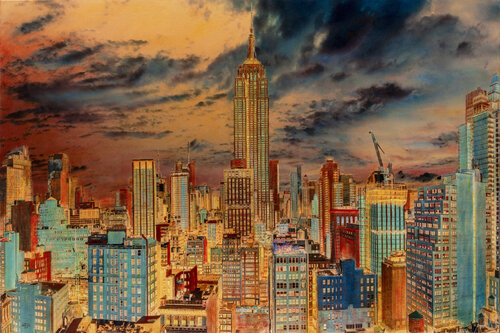 Golden City New York. by Carlos Arriaga, Painting for Sale on Select