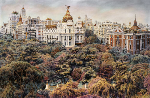 La Ciudad Surge de la Naturaleza. by Carlos Arriaga, Painting for Sale on Select