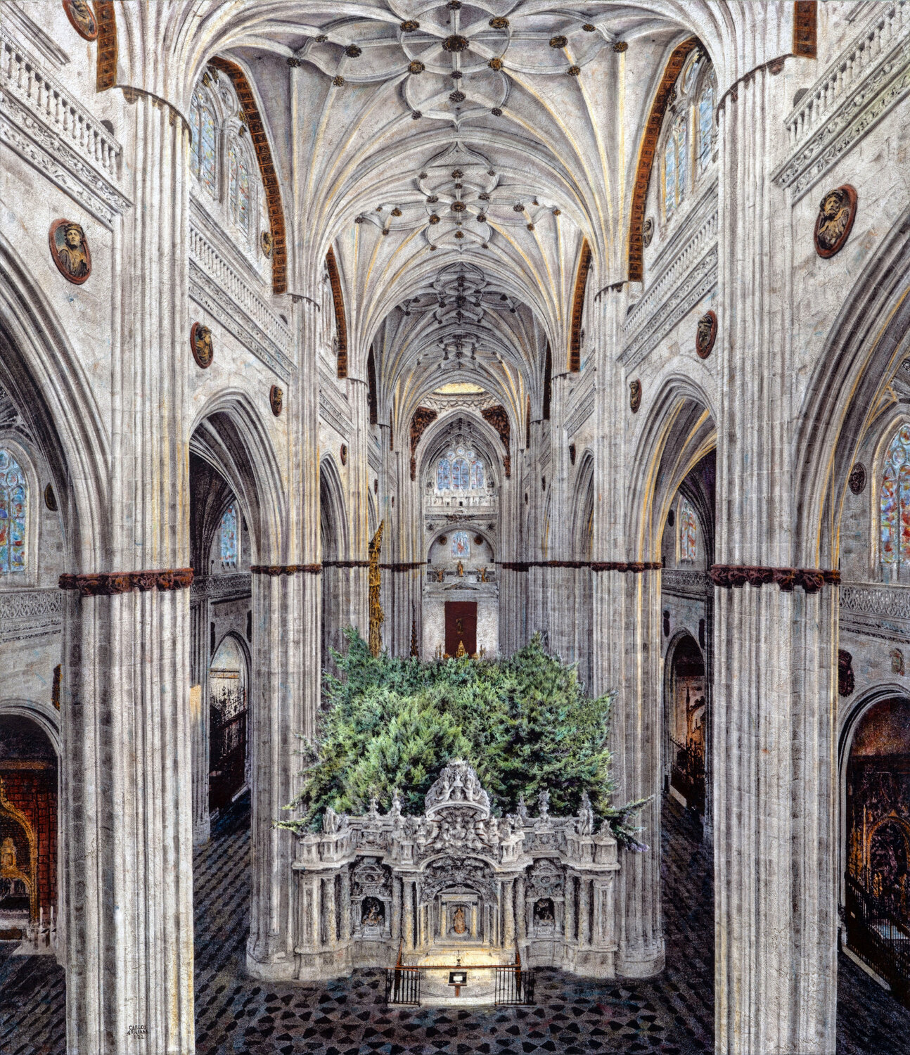Crece el Interior de la Catedral # 2.  Salamanca. España. Carlos Arriaga Original painting for sale