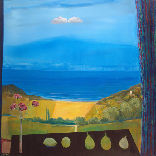 La première fois, on s'était embrassé en plein ciel comme deux nuages qui se rencontrent, mais comment s'aimer à contre-courant? by François Pagé, Painting for Sale on Select