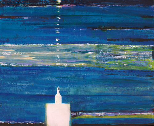 Sur le chemin ta main pure éclairait la mienne. La lune dans un aplomb certain, inondait la chapelle. by François Pagé, Painting for Sale on Select