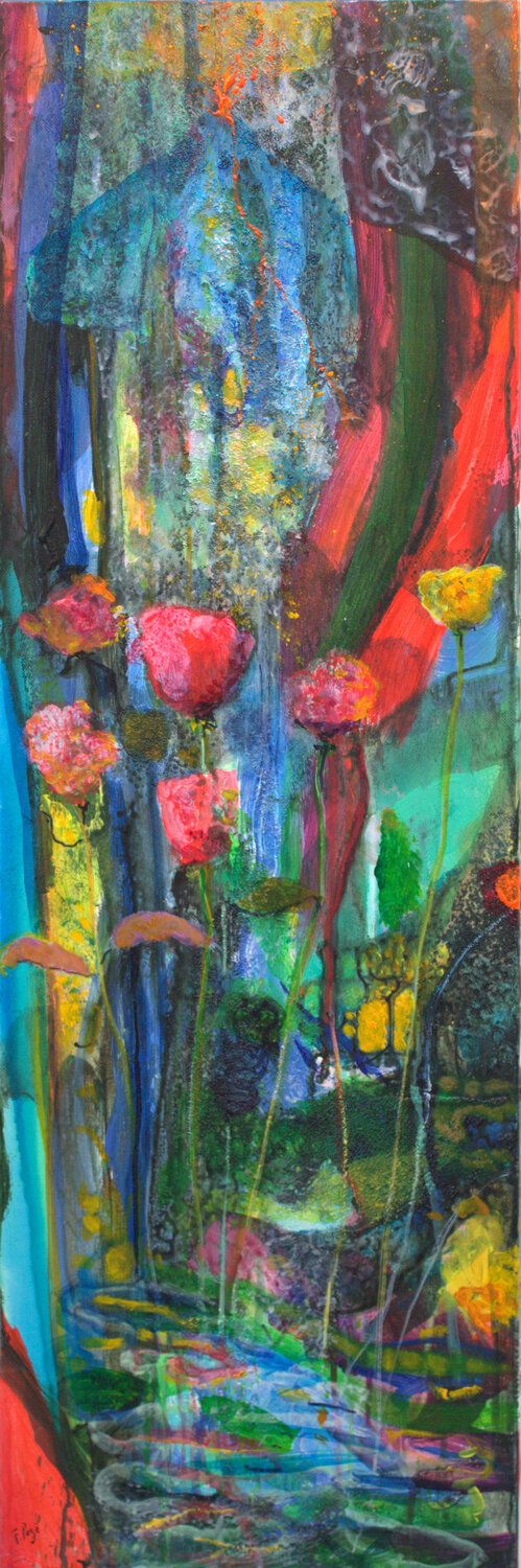 Après l’amour, nos yeux écarquillés de ces luxes simples. Au fond l'éruption toujours. François Pagé Original painting for sale