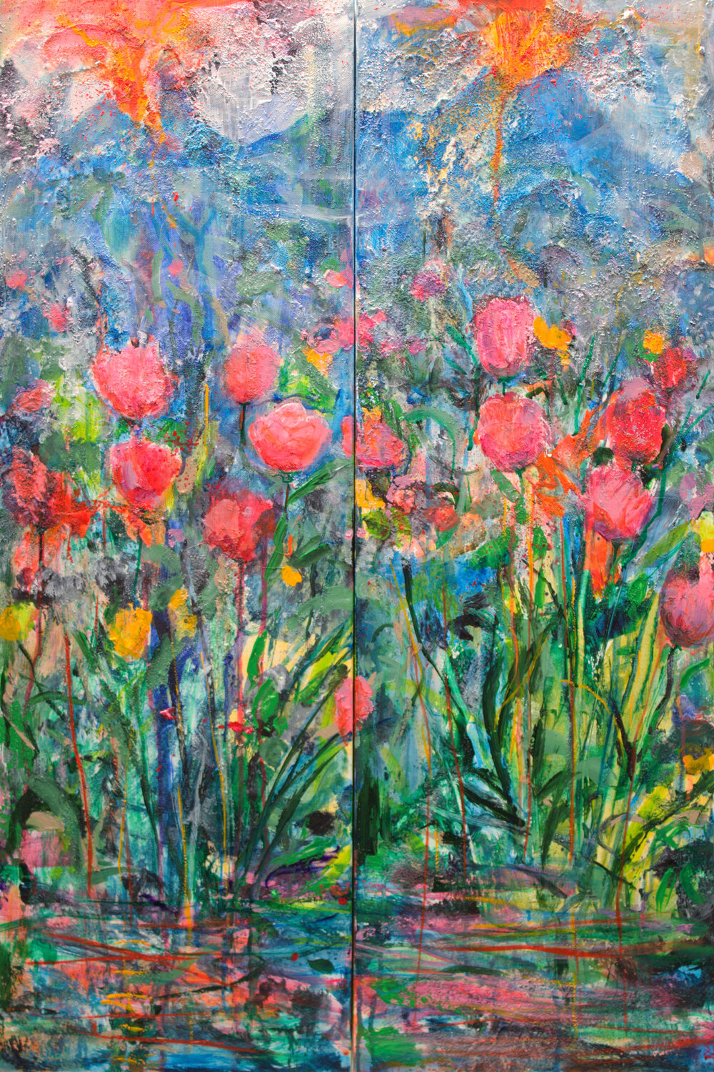 On s'embrassait au bord de l'eau, les volcans s'embrasaient aussi au loin. L'insouciance a-t-elle besoin d'arguments pour se défendre? François Pagé Original painting for sale