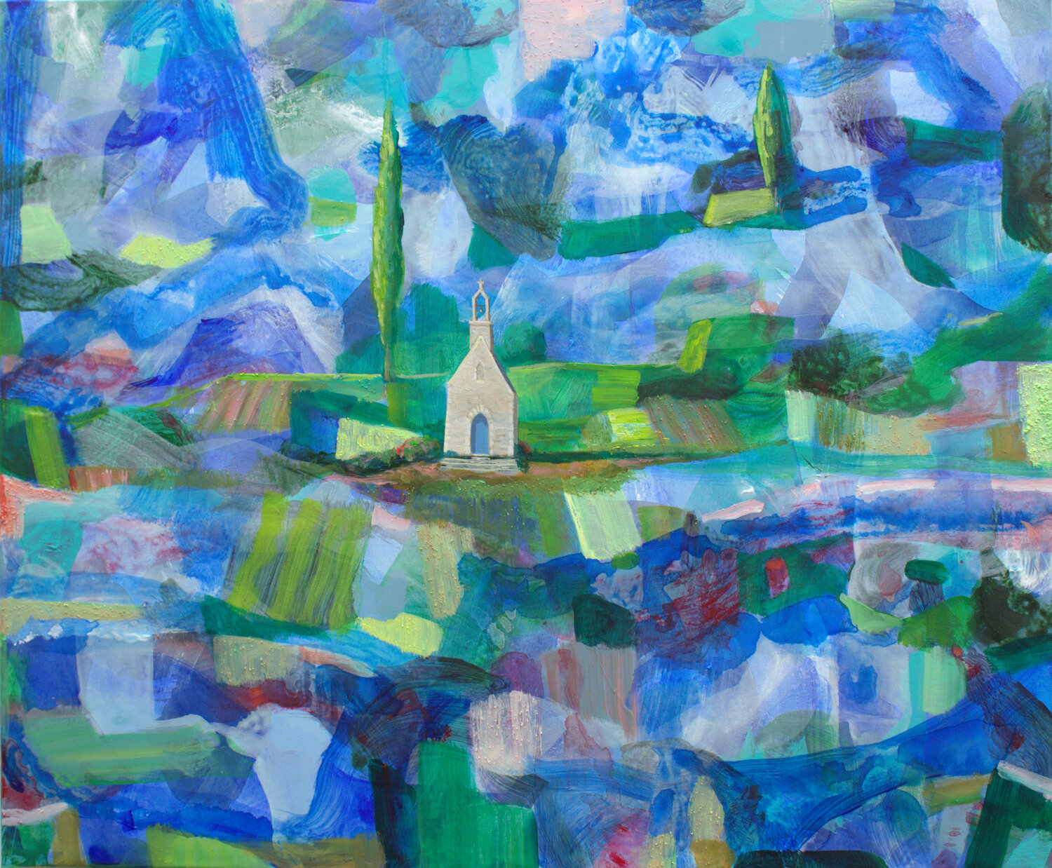 Chapelle, perdue dans le paysage délavé de pluie, je ne voyais plus que toi. Tu avais l’éclat d’une pierre précieuse comme le jaspe cristallin. François Pagé Original painting for sale