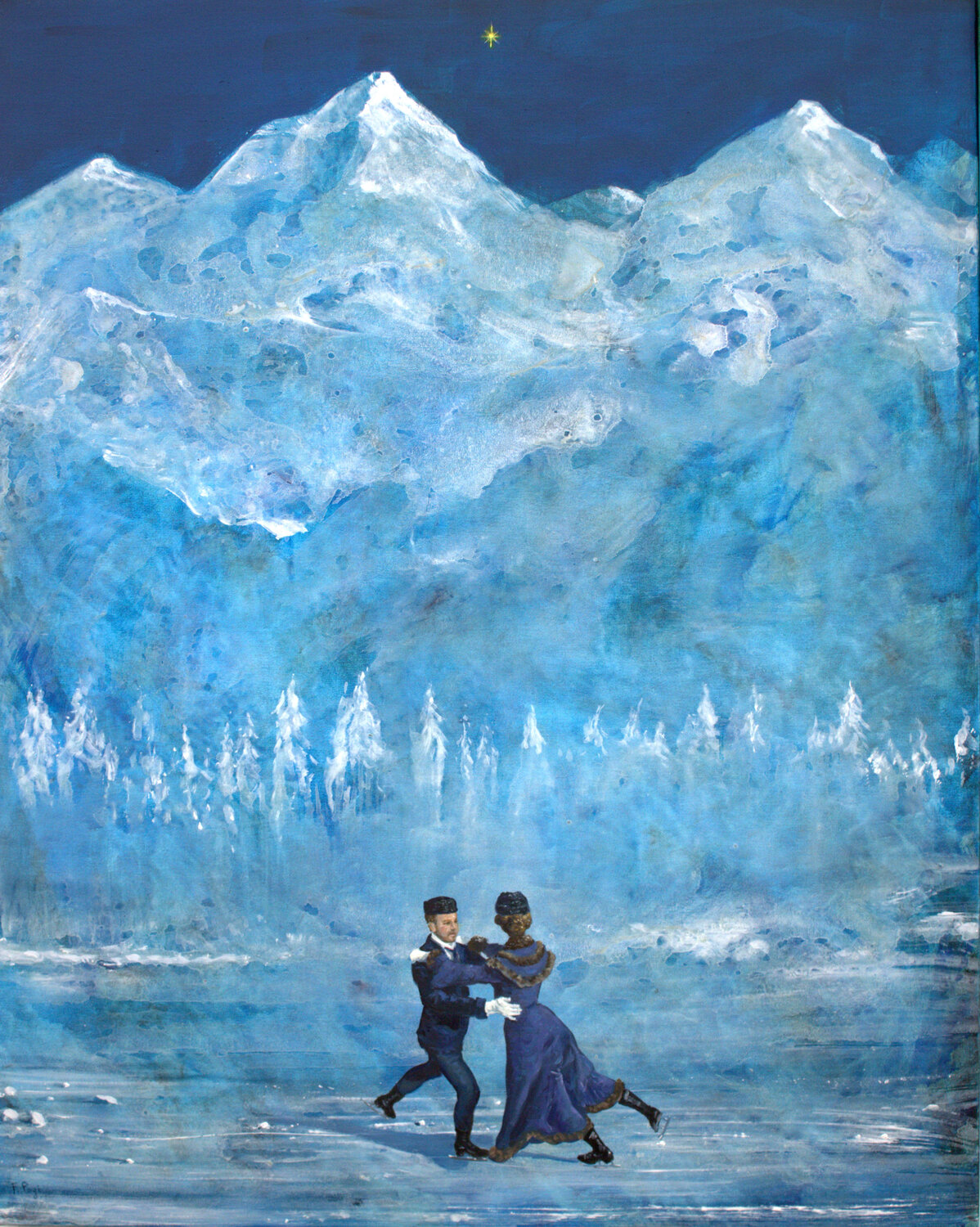 Sur le lac gelé, avec pour seul repaire une étoile, ils avaient dansé toute la nuit jusqu’à tomber en amour éternellement. François Pagé Original painting for sale