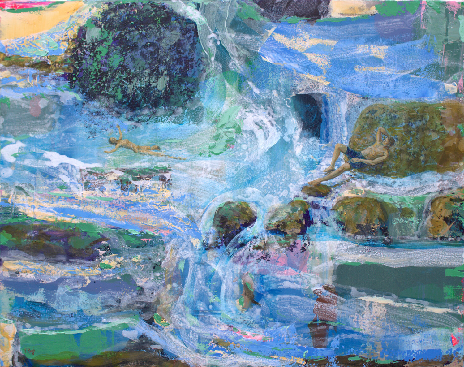 les jours heureux, il la regardait flotter aussi légère que l'onde, bien avant que le temps soit compté. François Pagé Original painting for sale
