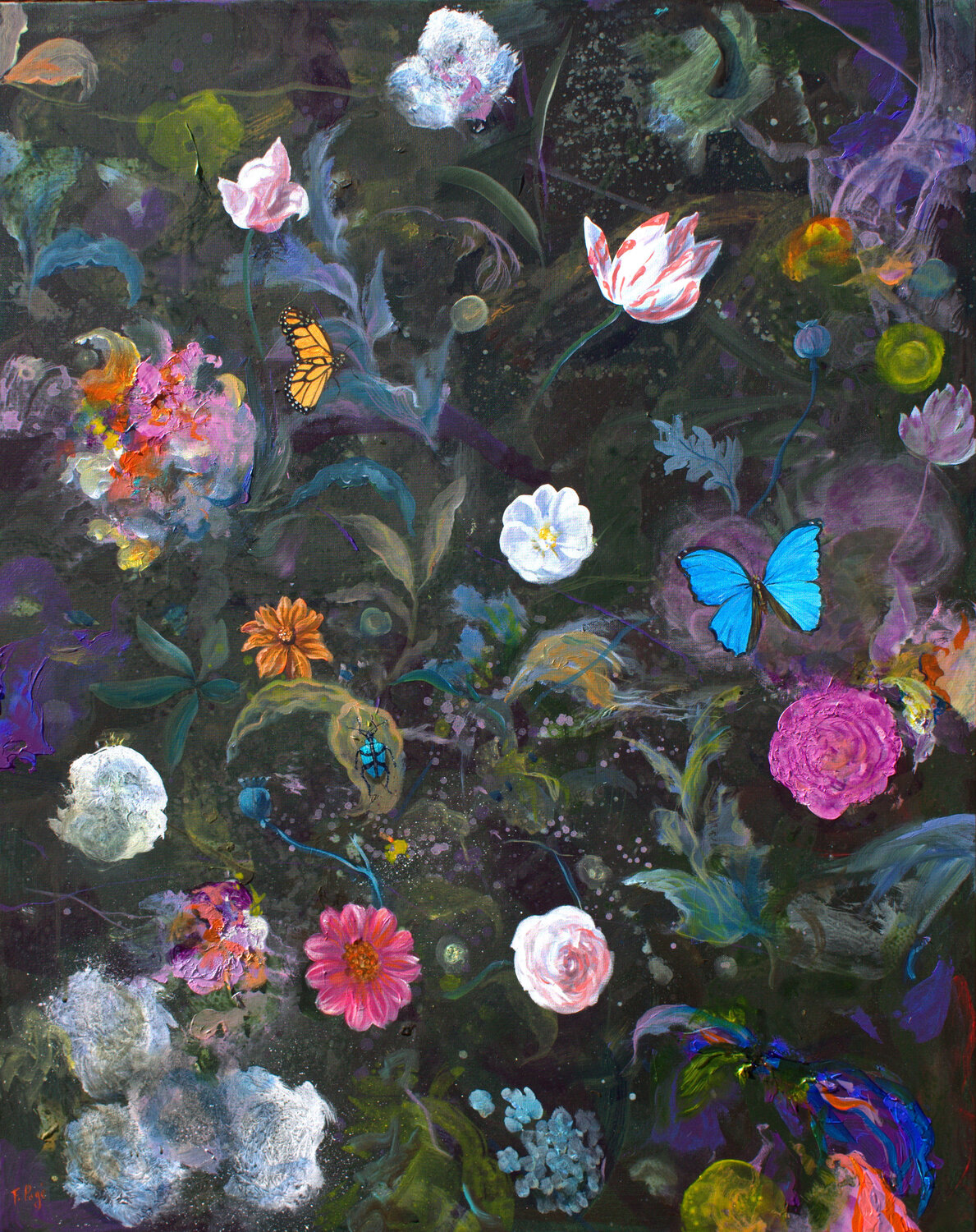 Mes baisers ne savaient dormir sans les tiens immortels alors après l'orage nous allions au jardin les unir sans fin. François Pagé Original painting for sale